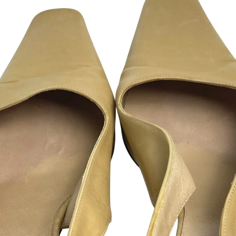 MAX MARA - Slingback Leather Sandals Block Heel Beige Size 38.5